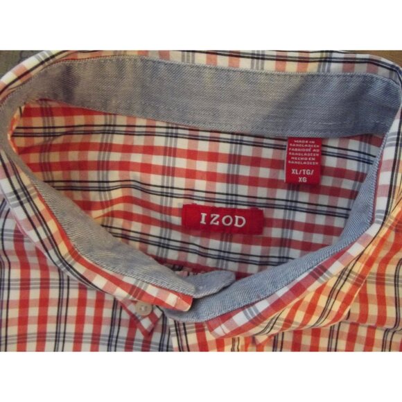 IZOD Shirt Mens XL Red White Blue Plaid Button-Down Collar classic fit - Picture 4 of 9